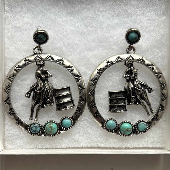 Vintage America Jewelry - Rodeo Barrel Racing Earrings Silver & Turquoise